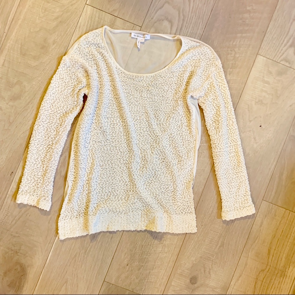 BCBGeneration white long sleeve sheer back